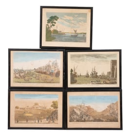 (4) 18TH C. VUE D'OPTIQUES & (1) 18TH C. HANDCOLORED ENGRAVING, FRAMED