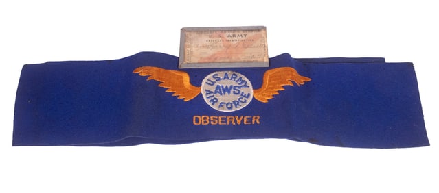 (2) WWII AWS US ARMY AIRFORCE OBSERVER BRASSARDS & ID
