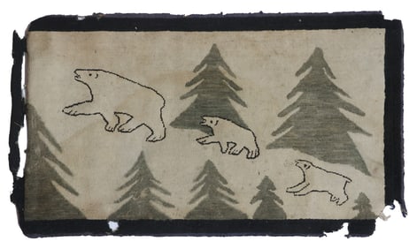 HOOKED RUG OF POLAR BEAR WITH TWO CUBS