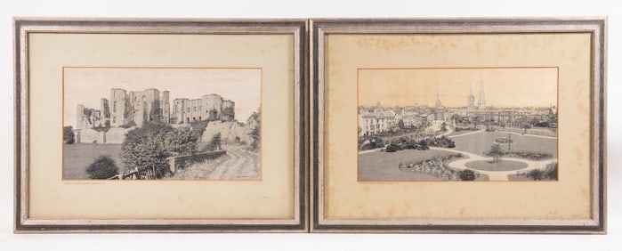 (2) LARGE STEVENGRAPH SILKS OF ARCHITECTURE, FRAMED, CA. 1880S