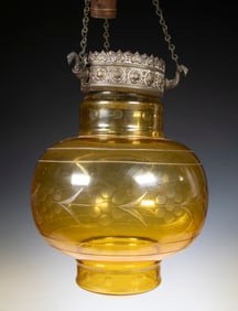 EARLY 20TH C. AMBER GLASS HALL LAMP