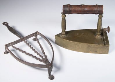 BRASS FLAT IRON & IRON TRIVET