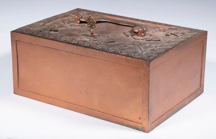 IRON STRONGBOX WITH LEAF DECORATION