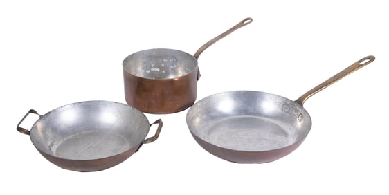 (3) COPPER COOKING PANS