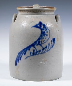 EDMANDS & CO. STONEWARE CROCK WITH BIRD DECORATION