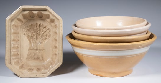 (5 PCS) YELLOW WARE MIXING BOWLS & FOOD MOLD