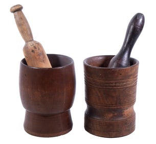 (2) WOODEN MORTAR & PESTLE SETS