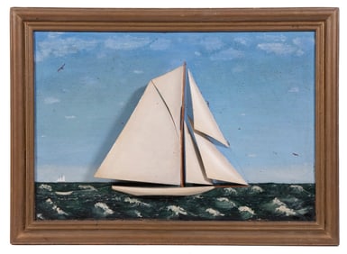 SMALL RELIEF CARVING OF SAILING CRAFT, CIRCA 1900