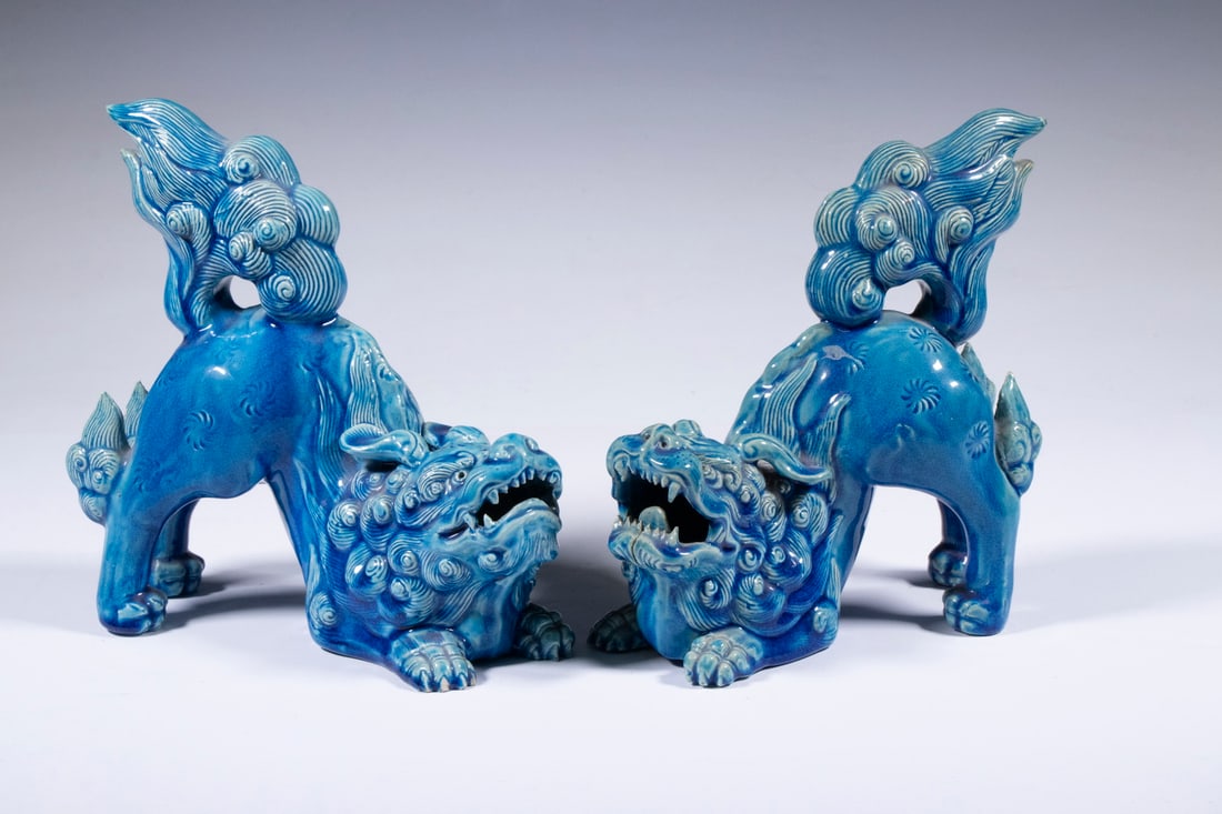 PR CHINESE GLAZED CERAMIC FOO DOGS (1 of 2)