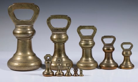 SET OF (10) W & T AVERY BRASS BELL WEIGHTS