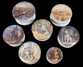 (7) ENGLISH CERAMIC POT LIDS WITH BASES