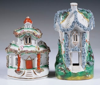 (2) STAFFORDSHIRE POTTERY COTTAGES