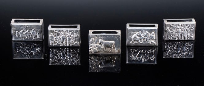 (5) SILVER REPOUSSE MATCH BOX COVERS