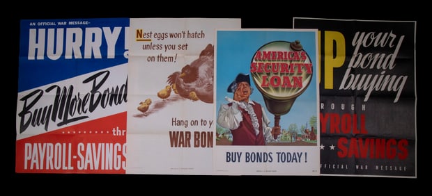 (4) 1943-48 WAR BOND POSTERS, UNFRAMED