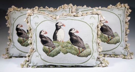 (3) NEEDLEPOINT PUFFIN PILLOWS