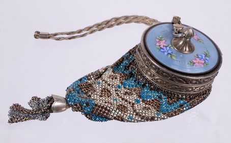 STERLING SILVER TOP ENAMEL MESH PURSE