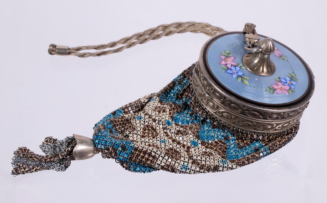 STERLING SILVER TOP ENAMEL MESH PURSE (1 of 5)