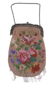 ART NOUVEAU SILVER FRAMED MICRO BEADED PURSE