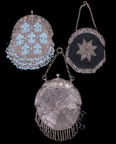 (3) VINTAGE BEADED BAGS WITH SILVER PLATE FRAMES