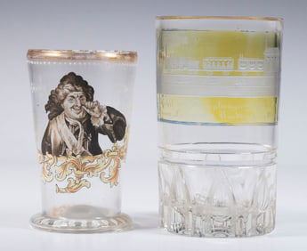 (2) AUSTRIAN ENAMELED GLASS BEAKERS