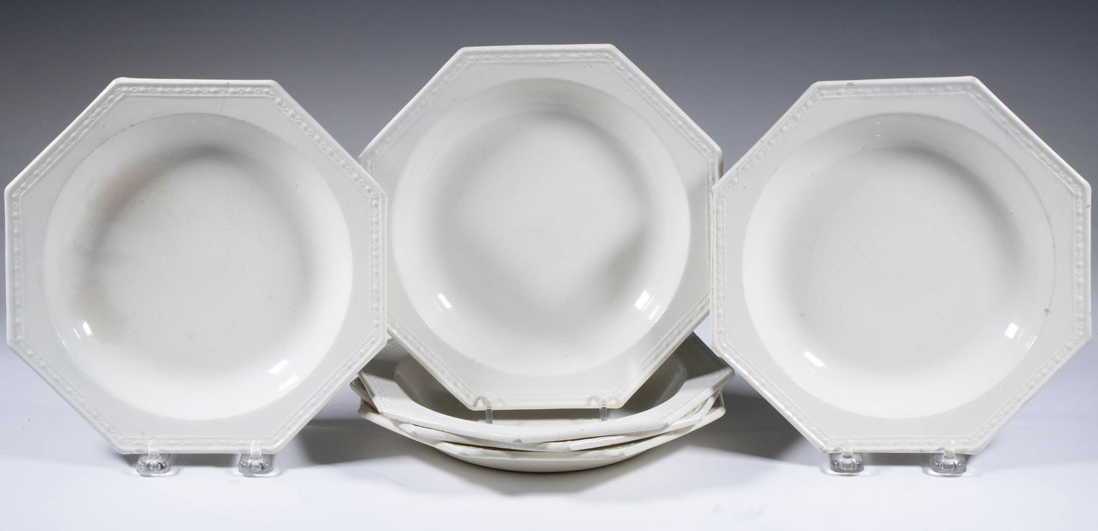 SET OF (6) CREAMWARE OCTAGONAL PLATES (1 of 2)