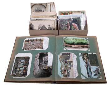 (APPROX 190) CA 1900-1920 TOPICAL POSTCARDS, LOOSE & IN ALBUM, UNGLUED