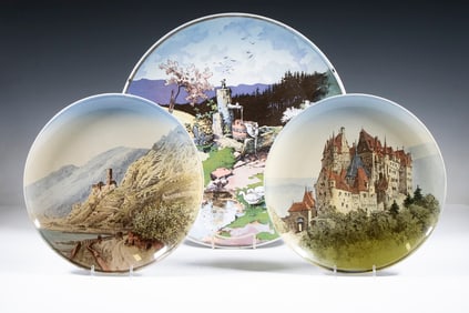 (3) VILLEROY & BOCH METTLACH SCENIC CHARGERS