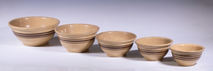 (5) NESTED POTTERY MIXING BOWLS