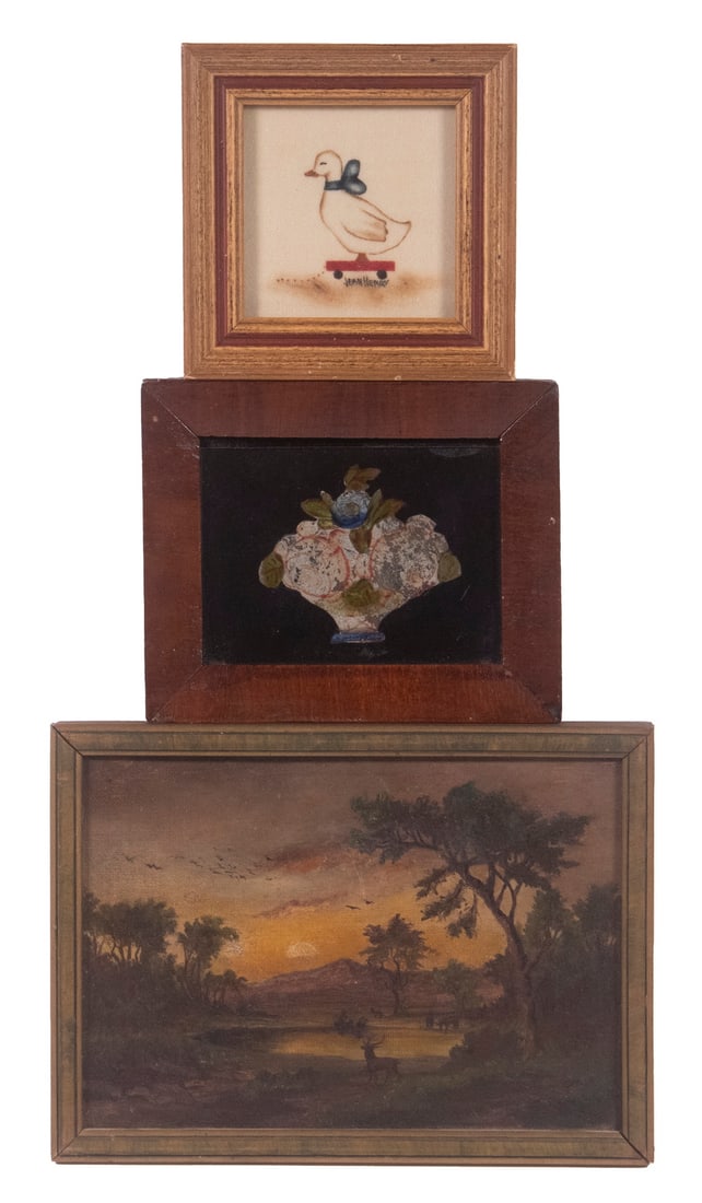 (3) MINIATURE FOLK ART FRAMED WORKS (1 of 5)