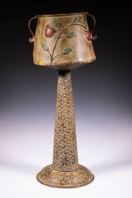 FLOOR STANDING FOLK ART METAL JARDINIERE