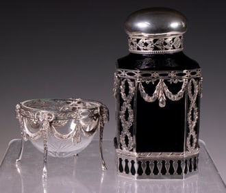 GERMAN SILVER MOUNTED GLASS JAR & CRYSTAL BOWL