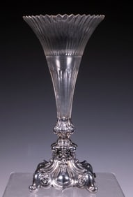 AUSTRIAN EMPIRE CRYSTAL VASE IN SILVER-PLATE STAND