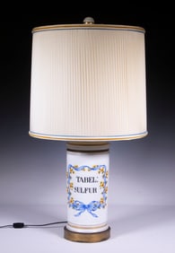 LAMP WITH FRENCH PORCELAIN APOTHECARY JAR BASE