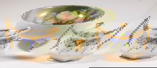 HANDPAINTED FRENCH PORCELAIN SERVING ITEMS