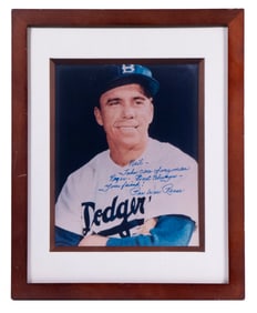 SIGNED PEE WEE REESE BASEBALL PHOTO, FRAMED