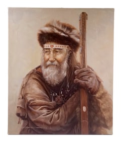OIL PORTRAIT OF A FRONTIERSMAN, CIRCA 1970'S, SIGNED DON POWELL