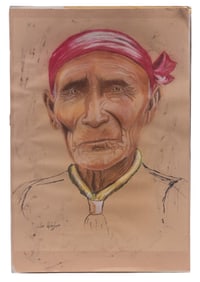 PASTEL PORTRAIT OF NATIVE AMERICAN, SIGNED "JOE WHITE-EYES", U8NFRAMED