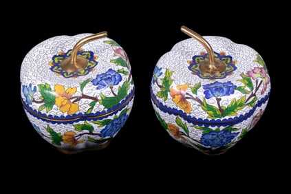 PR CHINESE CLOISONNE APPLE FORM BOXES