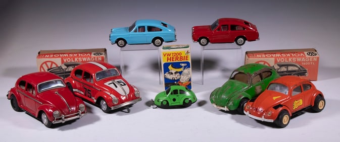 VINTAGE VW BEETLE TIN LITHO & STEEL TOY CARS