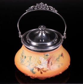 MT. WASHINGTON ART GLASS & SILVER-PLATE BISCUIT JAR