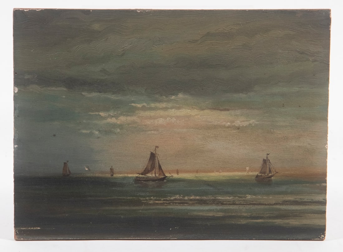 SMALL LATE 19TH C. MARINE PAINTING, UNSIGNED (1 of 4)