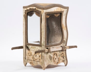 FRENCH MINIATURE SEDAN CHAIR FORM DISPLAY CASE