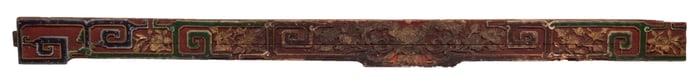 CHINESE QING CARVED AND POLYCHROMED WOOD BED VALANCE