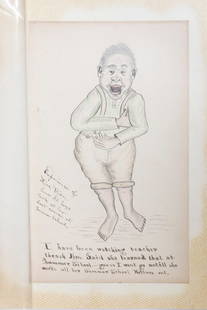 BLACKIANA CARTOON DRAWING: "Experience of Miss Piper, how the boys look at her last course at summer school". --- "I have been watching teacher thrash Jim. Said she learned that at summer school. Guess I wont go untill (sic)