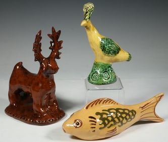 (3 PCS) FIGURAL POTTERY, INCL. SUSAN CAMPBELL REDWARE