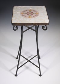 WROUGHT IRON TILE TOP STAND