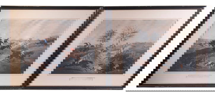 HENRY THOMAS ALKEN (UK, 1785-1851): (2) of (4) "Steeplechase Scenes": "In and Out of the Lane" & "The Warren Wall", hand colored lithographs, in black and gold molded frames, under French-ruled mats with window for title, glazed, OS: 23