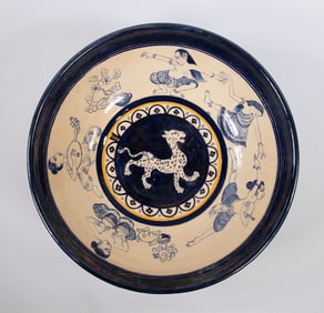 ART POTTERY BOWL WITH MOSAIC EFFECT GLAZE