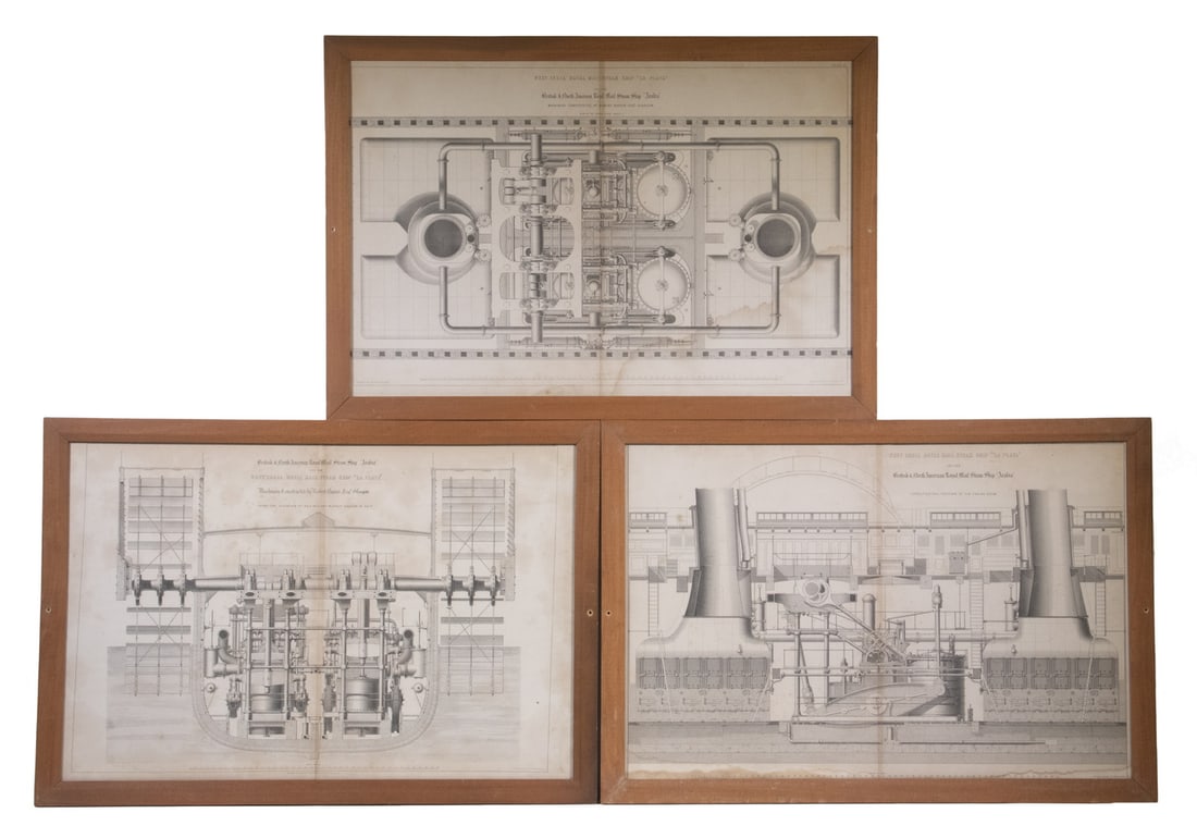 (3) FRAMED TECHNICAL PRINTS OF STEAMSHIP ENGINE DESIGNS BY ROBERT NAPIER, GLASGOW (1 of 4)