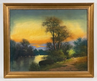 LATE 19TH C. PASTEL LANDSCAPE SIGNED